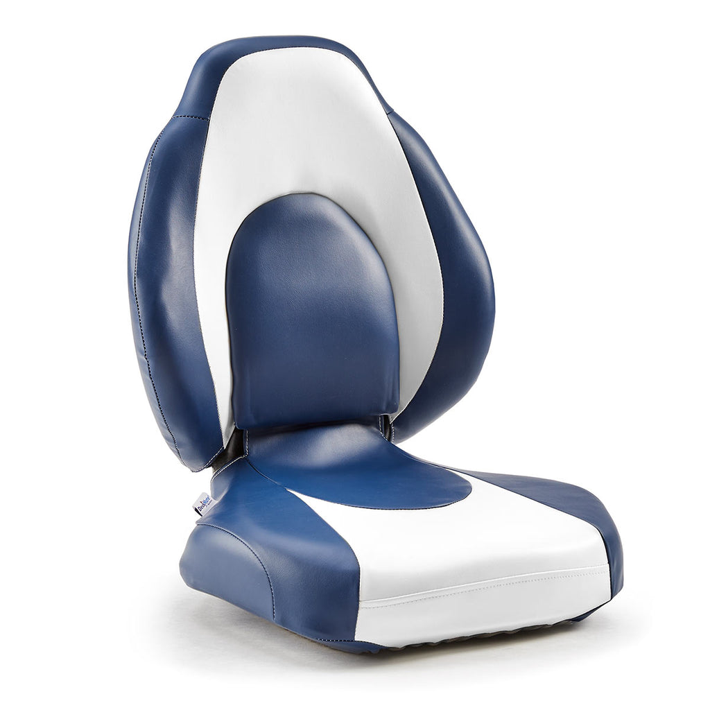 Costway High Back Folding Boat Seats w/ Blue White Sponge Cushion &  Flexible Hinges