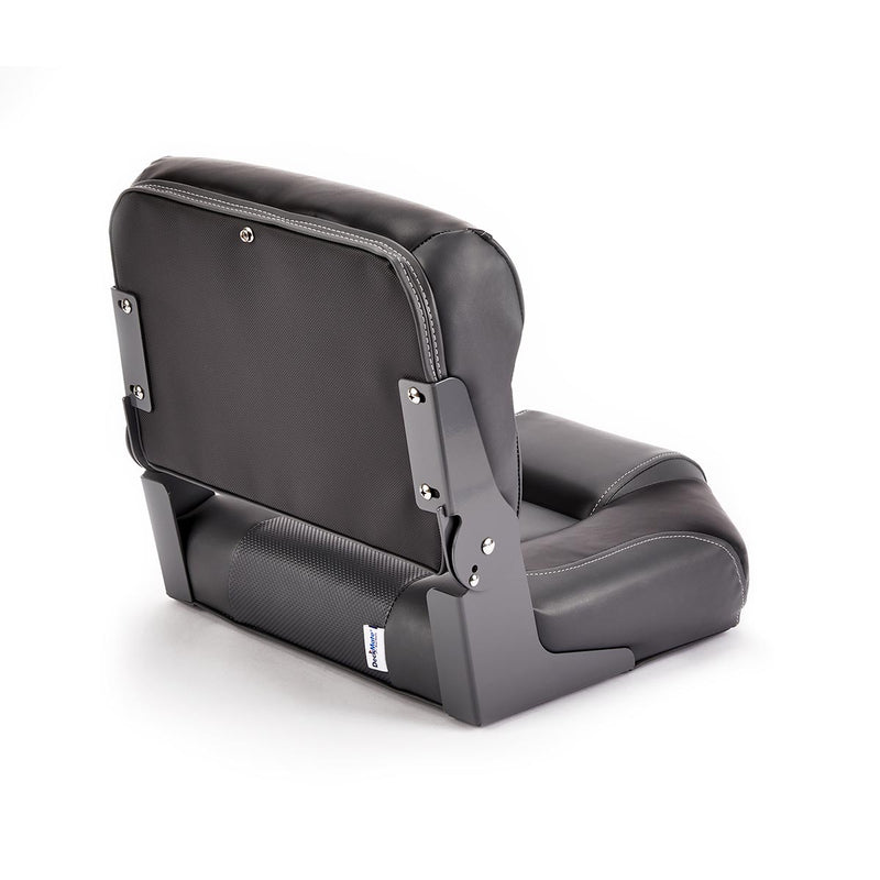 Hinge Mount Low Back Folding Boat Seat Charcoal Black Marine Grade Vinyl for sale