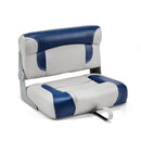 Deckmate Bench Mounted Folding Boat Seat Gray & Blue Marine Grade Vinyl for sale
