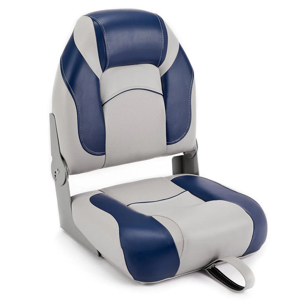 Costway High Back Folding Boat Seats w/ Blue White Sponge Cushion &  Flexible Hinges