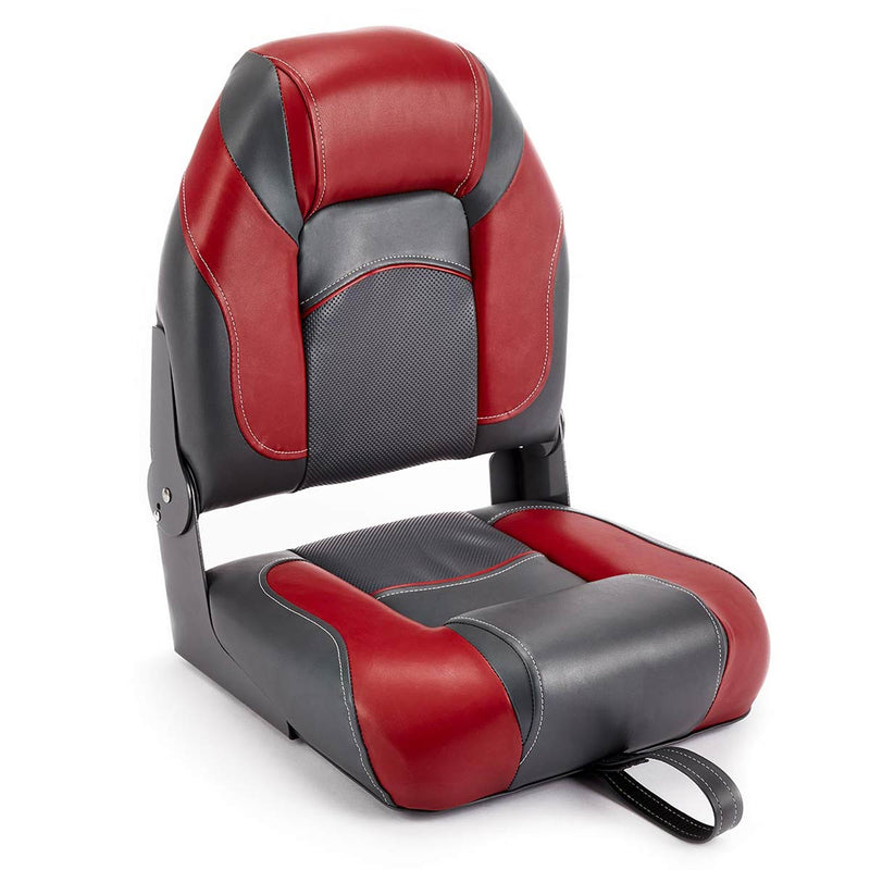 Deckmate High Back Folding Boat Seat Charcoal & Red Marine Grade Vinyl for sale