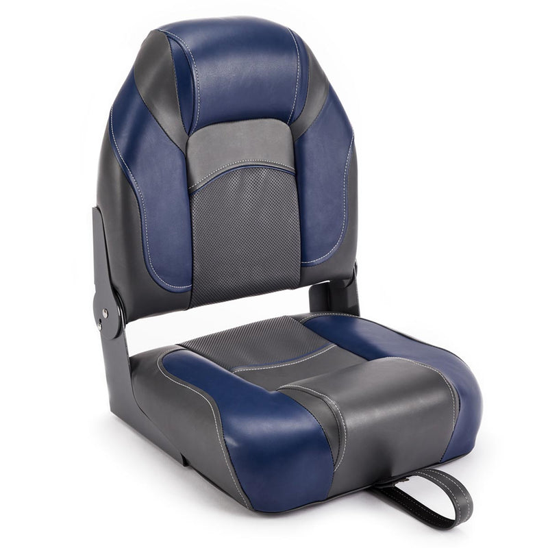 Deckmate High Back Folding Boat Seat Charcoal & Blue Marine Grade Vinyl for sale