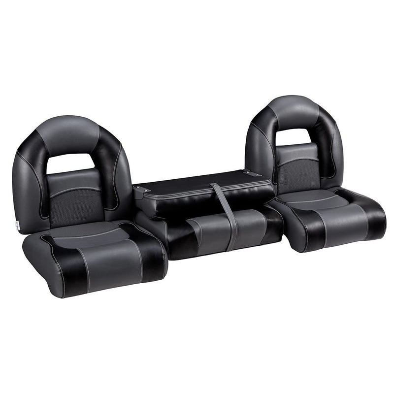 DeckMate Compact Bass Boat Bench Set with wide folding middle seat closed