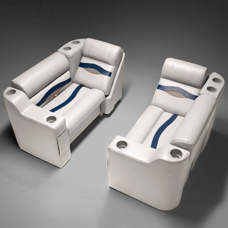 Ivory, Blue & Tan Pontoon Boat Seats