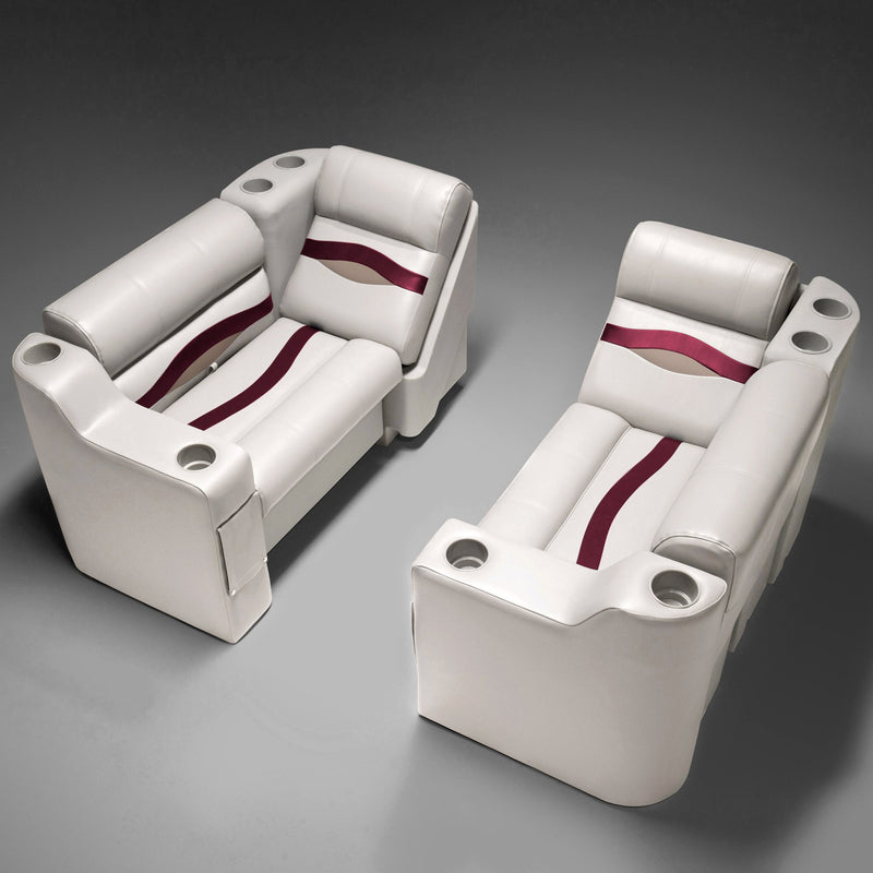 Ivory, Burgundy & Tan Pontoon Boat Seats