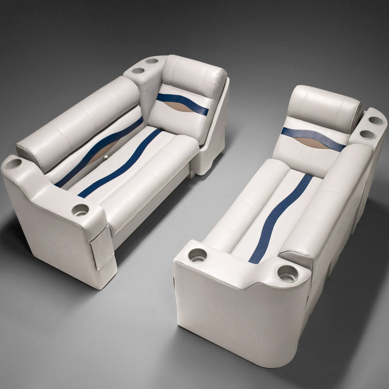 Ivory, Blue & Tan Pontoon Boat Seats
