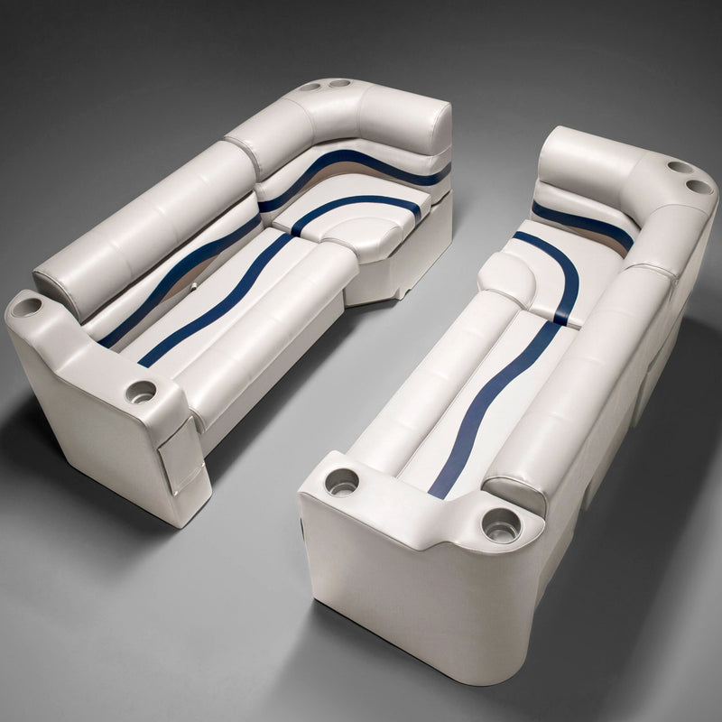 Ivory, Blue & Tan Pontoon Boat Seats