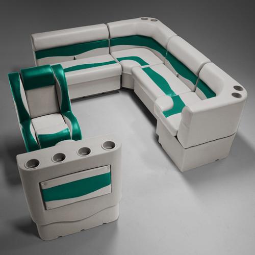 Ivory & Teal Pontoon Boat Seats