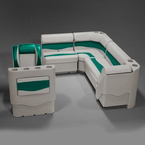 Ivory & Teal Pontoon Boat Seats