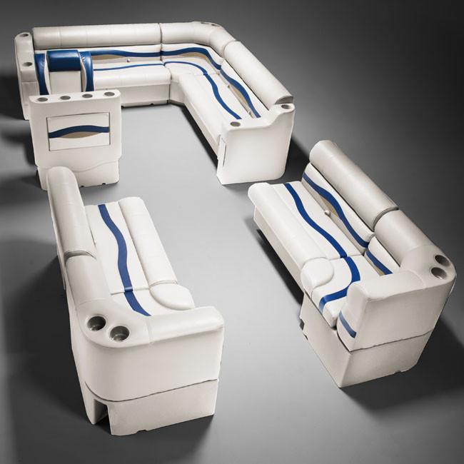 Ivory, Blue & Tan Pontoon Boat Seats