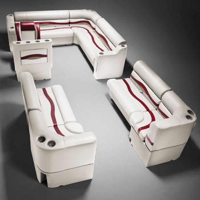 Ivory, Burgundy & Tan Pontoon Boat Seats