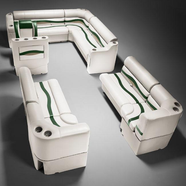 Ivory, Green & Tan Pontoon Boat Seats