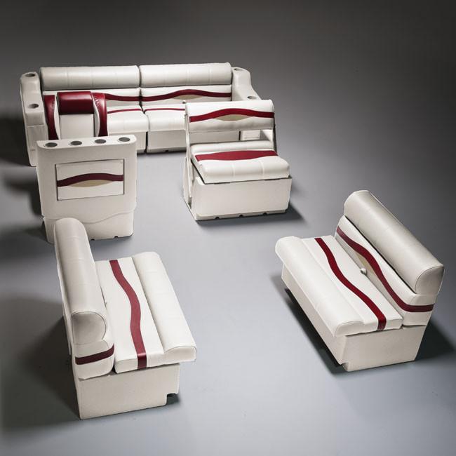 Ivory, Burgundy & Tan Pontoon Boat Seats