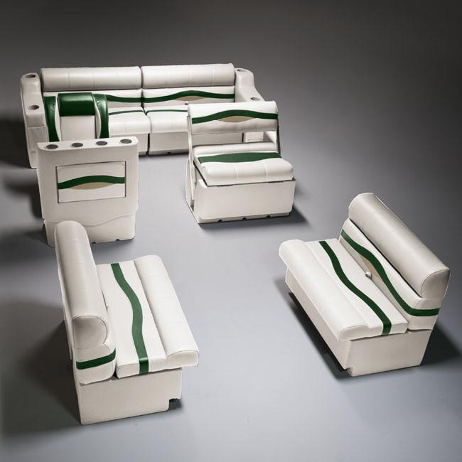 Ivory, Green & Tan Pontoon Boat Seats