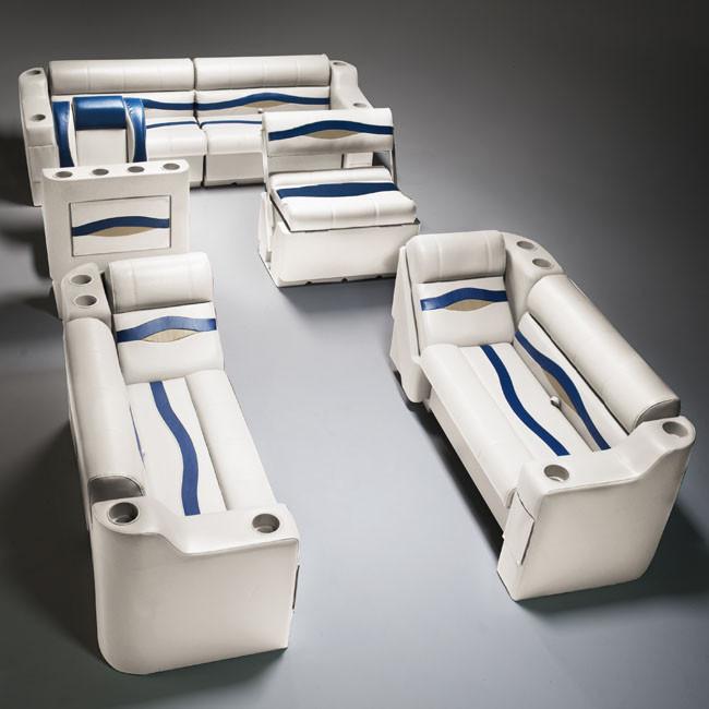 Ivory, Blue & Tan Pontoon Boat Seats