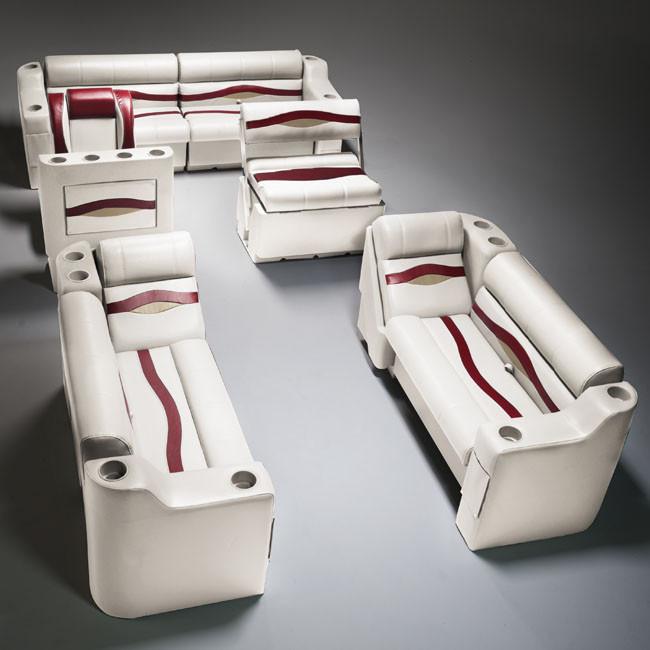 Ivory, Burgundy & Tan Pontoon Boat Seats