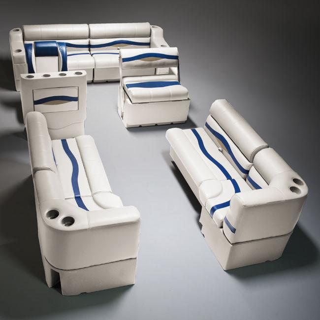 Ivory, Blue & Tan Pontoon Boat Seats