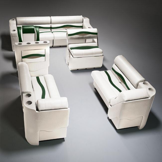 Ivory, Green & Tan Pontoon Boat Seats