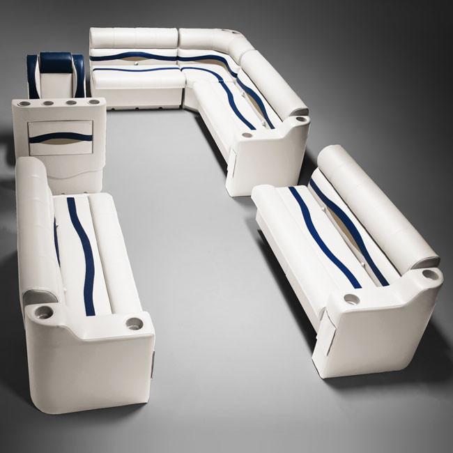 Ivory, Blue & Tan Pontoon Boat Seats