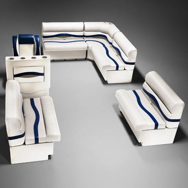 Ivory, Blue & Tan Pontoon Boat Seats