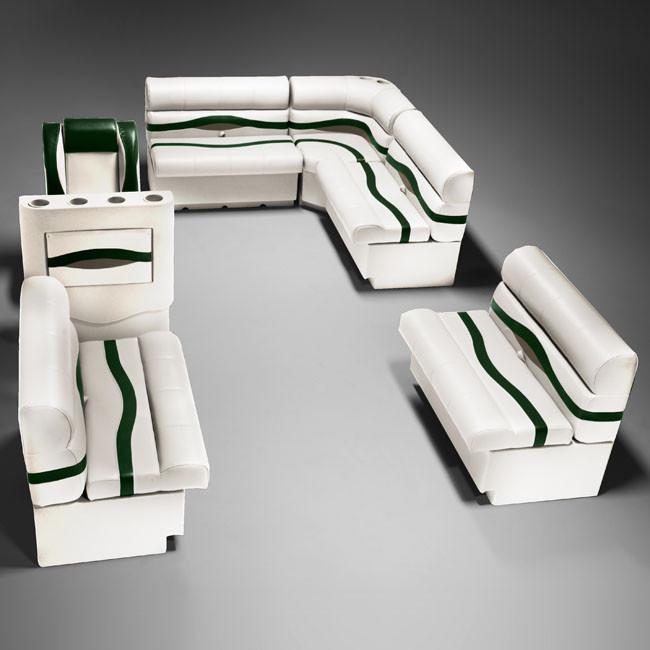 Ivory, Green & Tan Pontoon Boat Seats