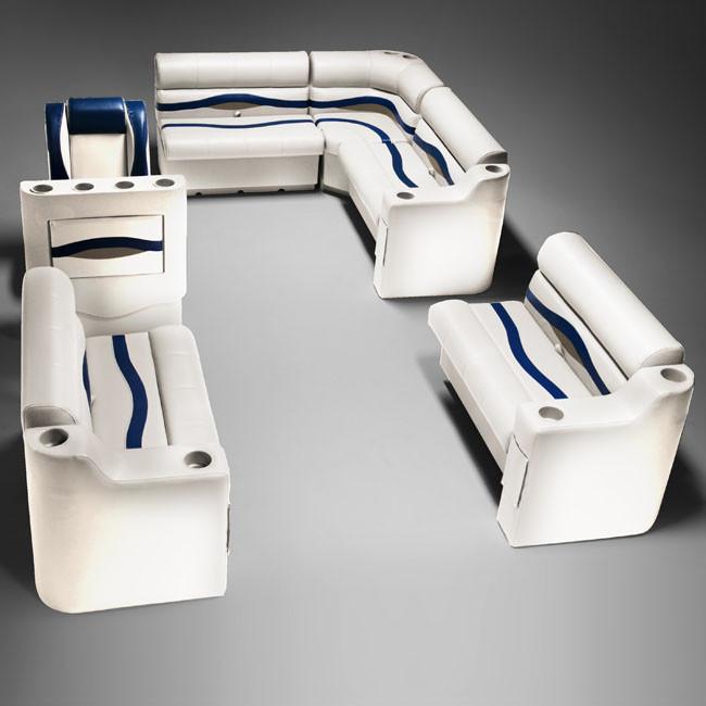 Ivory, Blue & Tan Pontoon Boat Seats