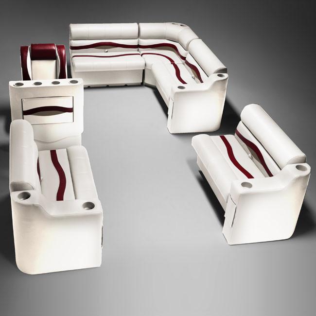 Ivory, Burgundy & Tan Pontoon Boat Seats