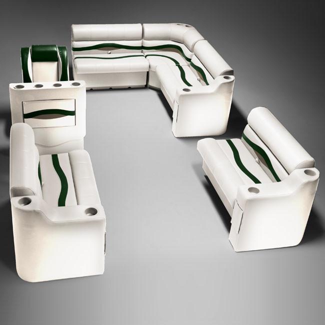 Ivory, Green & Tan Pontoon Boat Seats