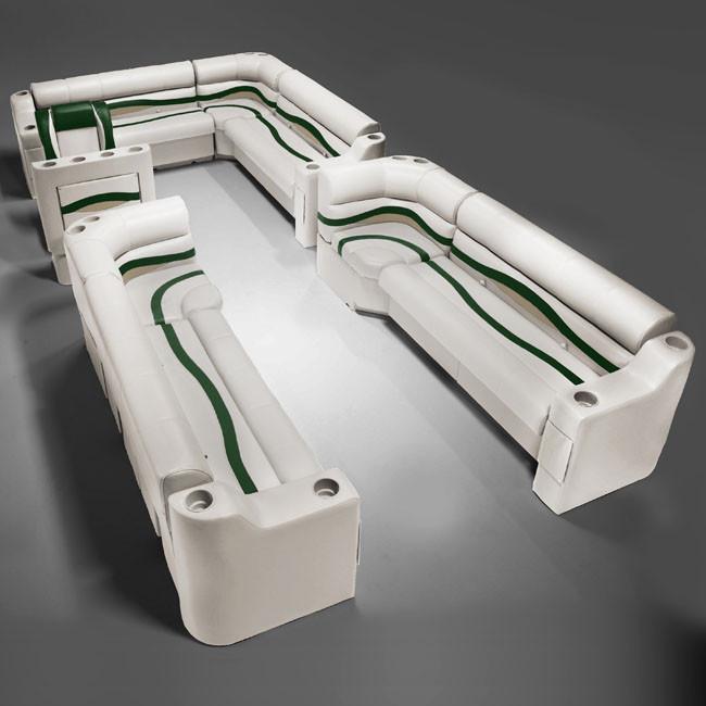 Ivory, Green & Tan Pontoon Boat Seats