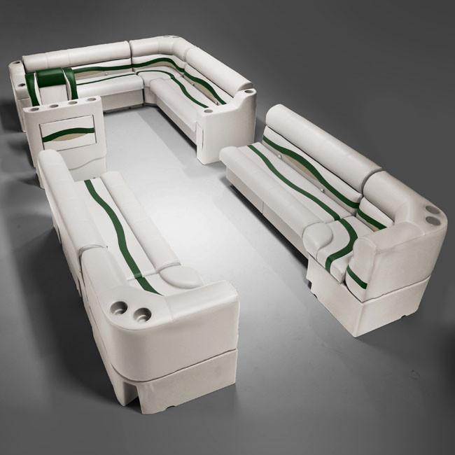 Ivory, Green & Tan Pontoon Boat Seats