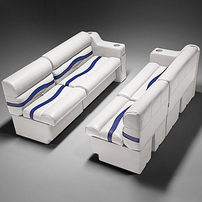 Ivory, Blue & Tan Pontoon Boat Seats