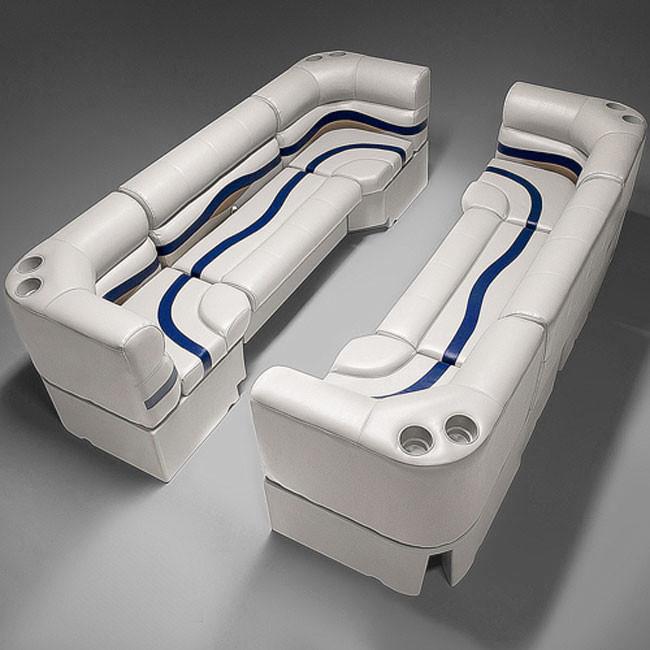 Ivory, Blue & Tan Pontoon Boat Seats