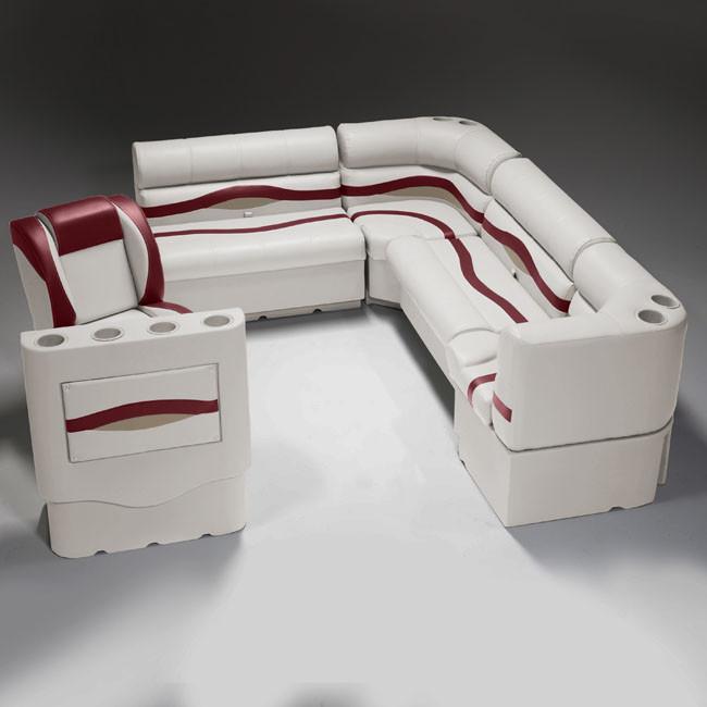 Ivory, Burgundy & Tan Pontoon Boat Seats