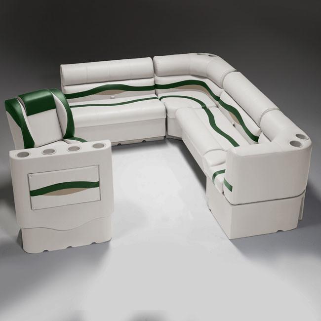 Ivory, Green & Tan Pontoon Boat Seats