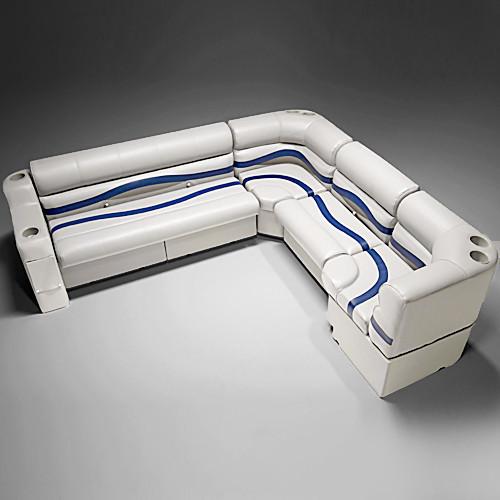 Ivory, Blue & Tan Pontoon Boat Seats