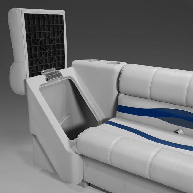 Plush, pillowed pontoon seats with plastic frames that won't rot
