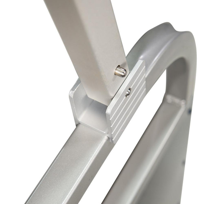 Front adjustable struts secure frame to railing